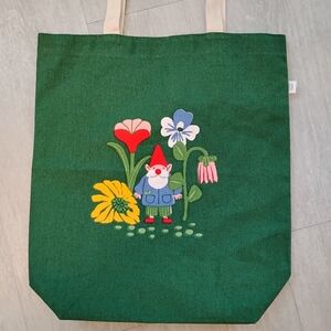 Green  Cotton Canvas Spring Tote with Whimsical Gnome Design